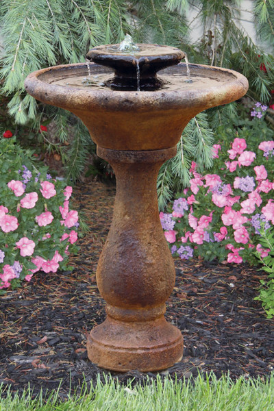 Garden Statuary Two Tier Chelsea Round Fountain with Light Cement